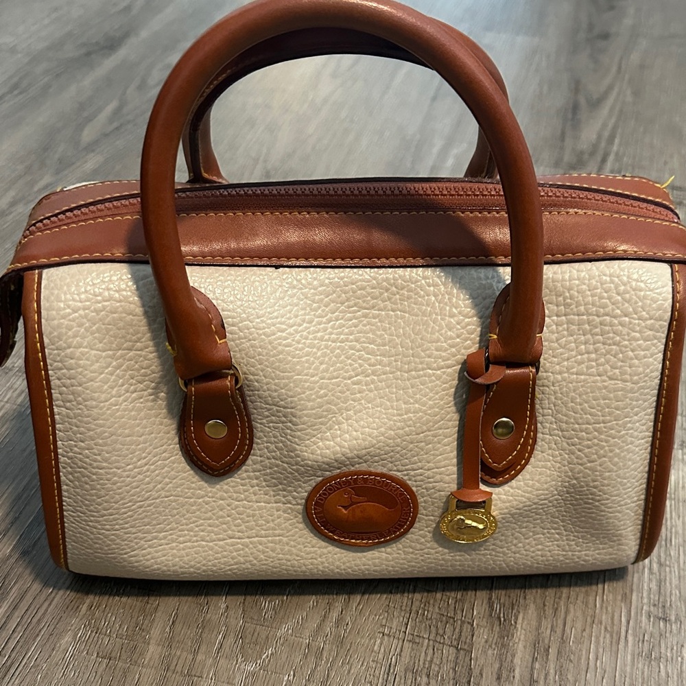 Classic Dooney and Bourke Brown and Cream Leather Handbag